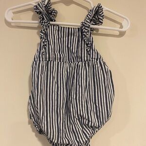 Ruffle Butts Navy and White Striped Romper